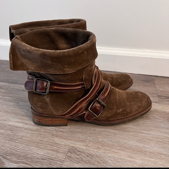 Anthropologie Matisse Prospector Leather Suede Boots size 7 Buckle Detail slouch - Picture 1 of 6